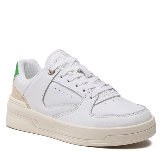 Sneakersy Tommy Hilfiger Leather Basket Sneaker FW0FW06951 White/Galvanicgreen Tommy Hilfiger 37 eobuwie.pl