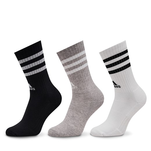 Skarpety wysokie unisex adidas 3-Stripes Cushioned Crew Socks 3 Pairs IC1323 medium grey heather/white/black/white ze sklepu eobuwie.pl w kategorii Skarpetki męskie - zdjęcie 166877005