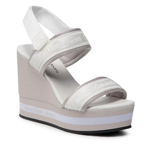Sandały Calvin Klein Jeans Wedge Sandal Sling Pes YW0YW00572 Bright White YAF ze sklepu eobuwie.pl w kategorii Sandały damskie - zdjęcie 166885887