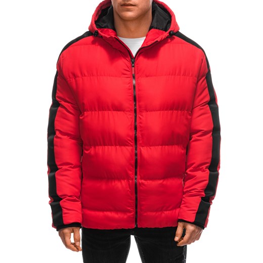 Kurtka męska zimowa pikowana - czerwona V2 EM-JAHP-0101 ze sklepu Edoti w kategorii Kurtki męskie - zdjęcie 166889988