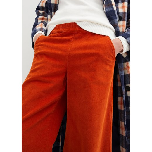 Szerokie spodnie sztruksowe high-waist z wygodnym paskiem w talii, dł. do kostki 46 bonprix