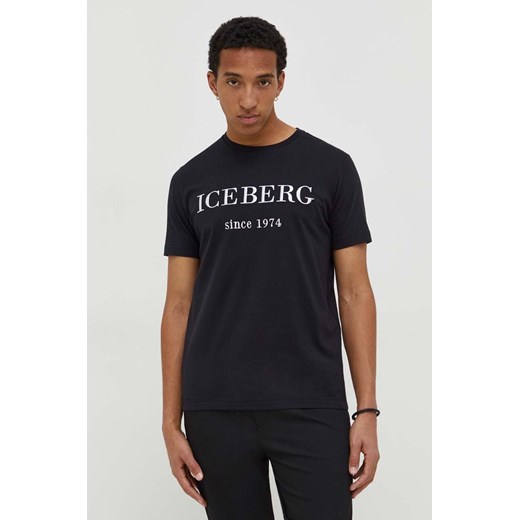 Iceberg t-shirt bawełniany męski kolor czarny z nadrukiem ze sklepu ANSWEAR.com w kategorii T-shirty męskie - zdjęcie 166929468