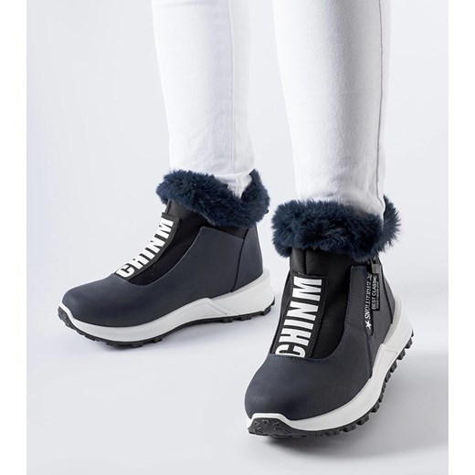 Granatowe ocieplane wysokie sneakersy Oneglia ze sklepu gemre w kategorii Śniegowce damskie - zdjęcie 166930176