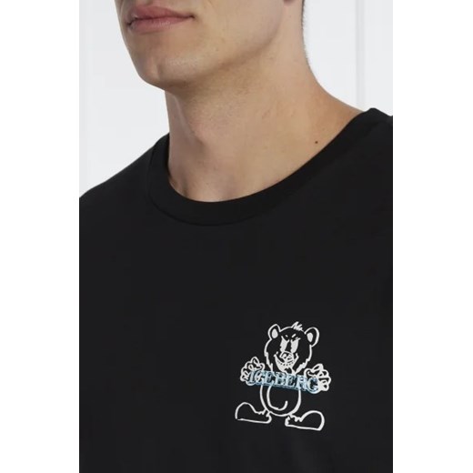 Czarny t-shirt męski Iceberg z krótkim rękawem z napisami 