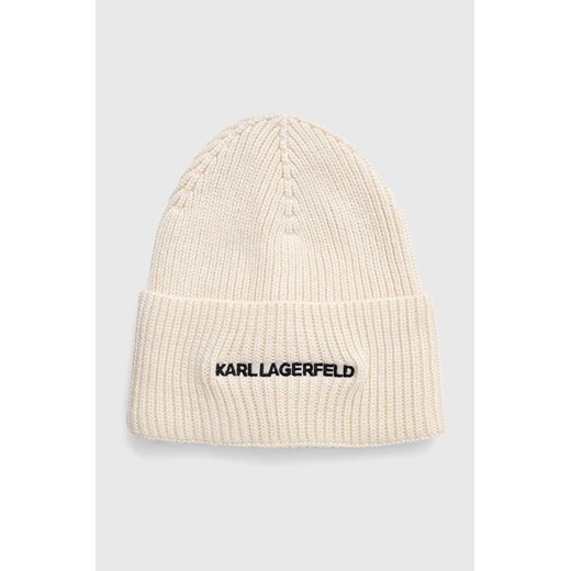 Karl Lagerfeld czapka kolor beżowy z cienkiej dzianiny ze sklepu ANSWEAR.com w kategorii Czapki zimowe męskie - zdjęcie 166940425