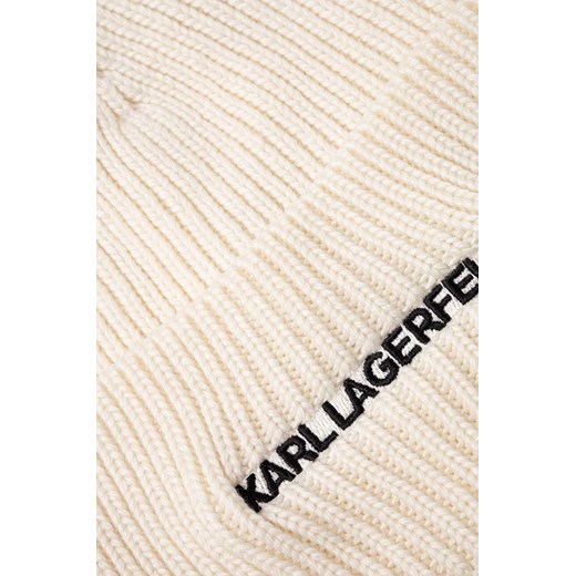 Karl Lagerfeld czapka kolor beżowy z cienkiej dzianiny Karl Lagerfeld ONE ANSWEAR.com