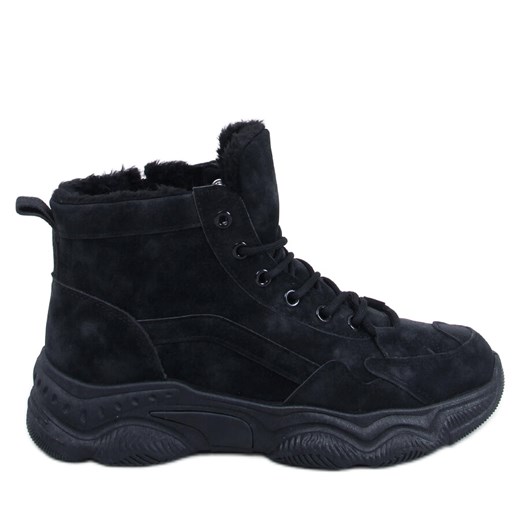Ocieplane sneakersy zimowe Elius Black czarne ze sklepu ButyModne.pl w kategorii Workery damskie - zdjęcie 166944447
