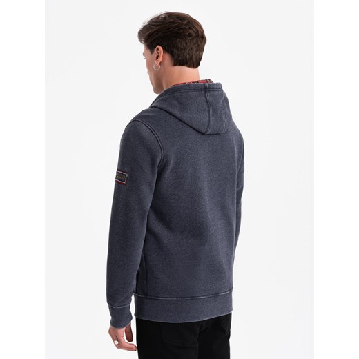 Washowana bluza męska rozpinana z kapturem - granatowa V4 OM-SSDS-0110 XXL ombre