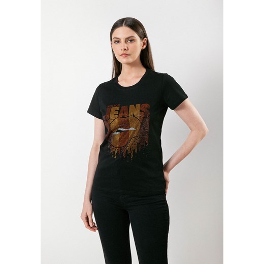 Czarny t-shirt z aplikacją ze sklepu Molton w kategorii Bluzki damskie - zdjęcie 166951278