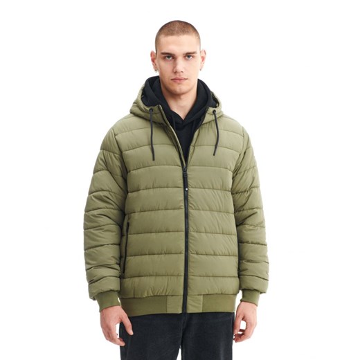 Cropp - Ciemnozielona pikowana kurtka z kapturem - zielony Cropp XS Cropp