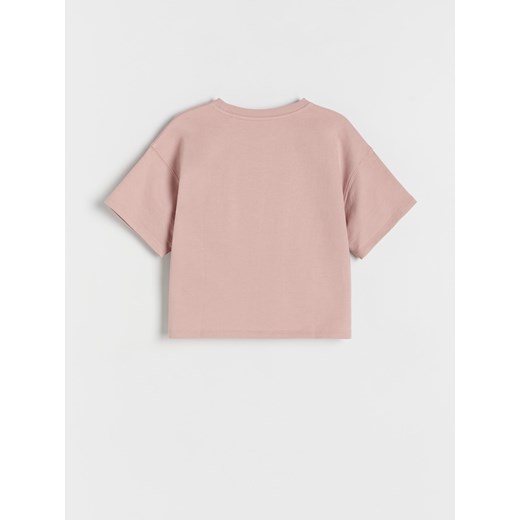 Reserved - Bawełniany t-shirt z haftem - pastelowy róż Reserved 122 (6-7 lat) Reserved