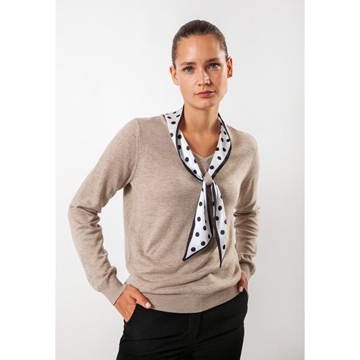 Jasnobrązowy sweter z apaszką w grochy ze sklepu Molton w kategorii Swetry damskie - zdjęcie 166967717