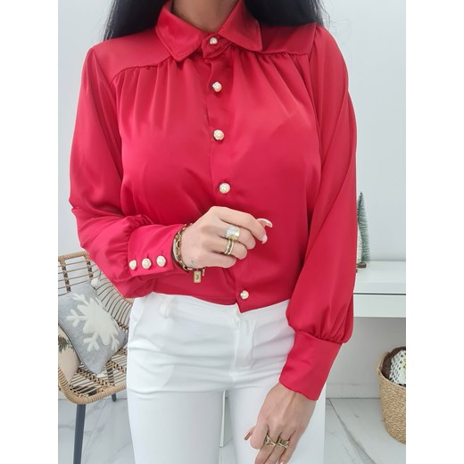 piękna satynowa koszula celebration na guziki - czerwona ze sklepu STYLOWO w kategorii Koszule damskie - zdjęcie 166975427