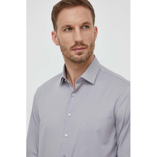Calvin Klein koszula męska kolor szary slim z kołnierzykiem klasycznym ze sklepu ANSWEAR.com w kategorii Koszule męskie - zdjęcie 166976828