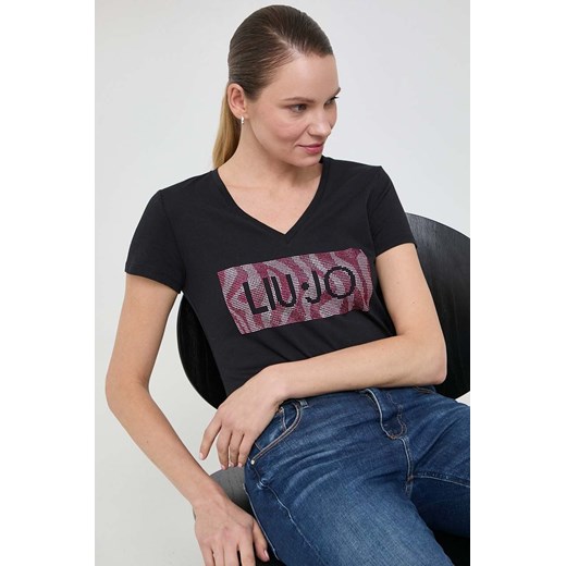 Liu Jo t-shirt bawełniany damski kolor czarny ze sklepu ANSWEAR.com w kategorii Bluzki damskie - zdjęcie 166977519