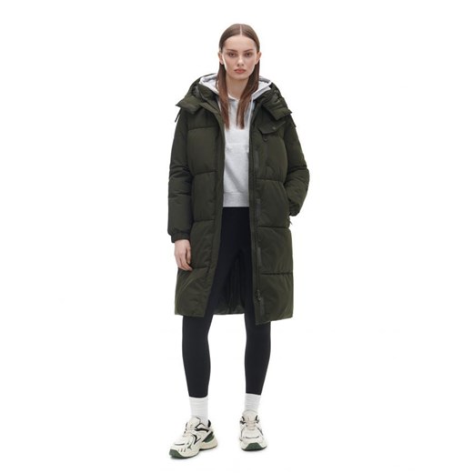 Cropp - Ciemnozielony płaszcz puffer z kapturem - zielony Cropp M Cropp