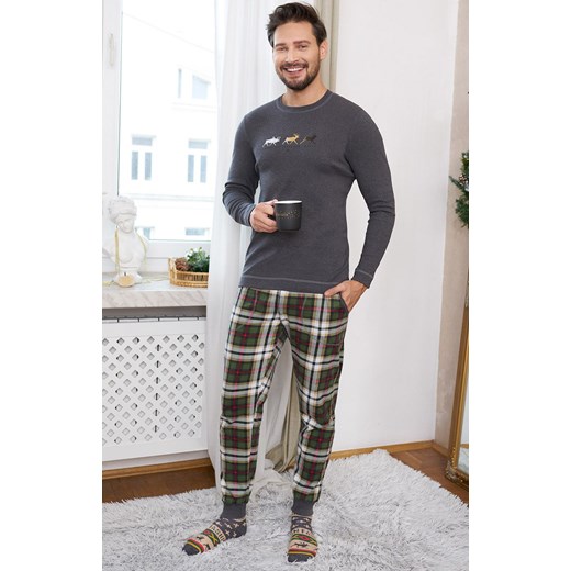 Bawełniana piżama męska w kratę grafitowa Seward, Kolor grafitowy-wzór, Rozmiar S, Italian Fashion ze sklepu Intymna w kategorii Piżamy męskie - zdjęcie 166979549