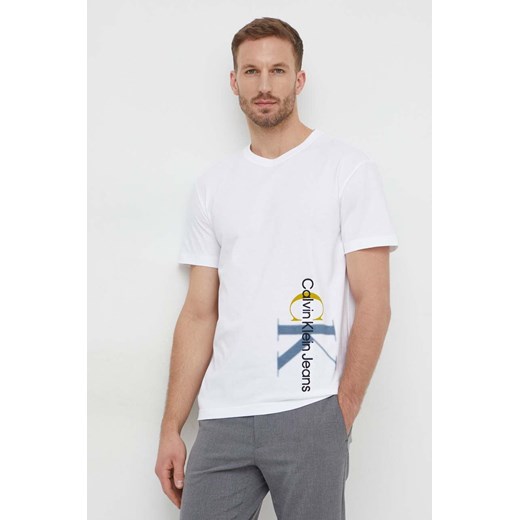 T-shirt męski Calvin Klein z krótkimi rękawami biały na wiosnę 