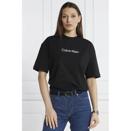 Calvin Klein bluzka damska z okrągłym dekoltem z krótkim rękawem czarna bawełniana z napisem 