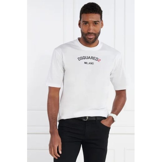 T-shirt męski biały Dsquared2 z krótkimi rękawami bawełniany 