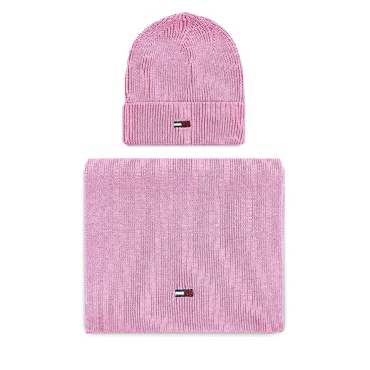 Zestaw Szalik i Czapka Tommy Hilfiger Tjw Flag Beanie And Scarf AW0AW15482 Różowy ze sklepu eobuwie.pl w kategorii Komplety czapka i szalik damskie - zdjęcie 166989225