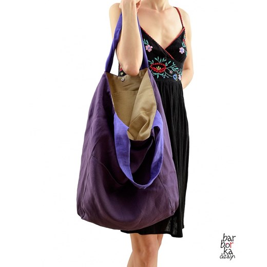 Torba shopper ekologiczna lniana XXL mybaze-com granatowy duży