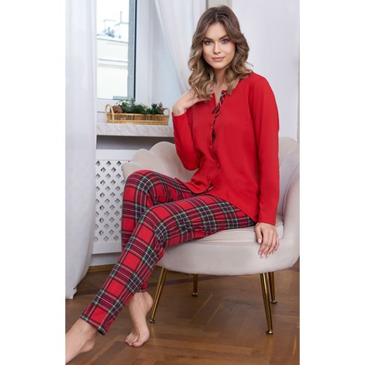 Czerwona piżama damska z długim rękawem i spodniami w kratę Zorza, Kolor czerwony-kratka, Rozmiar S, Italian Fashion ze sklepu Primodo w kategorii Piżamy damskie - zdjęcie 166994366