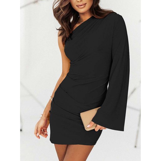 Elegancka sukienka na jedno ramię - AMALIBA - czarna ze sklepu magmac.pl w kategorii Sukienki - zdjęcie 166998656