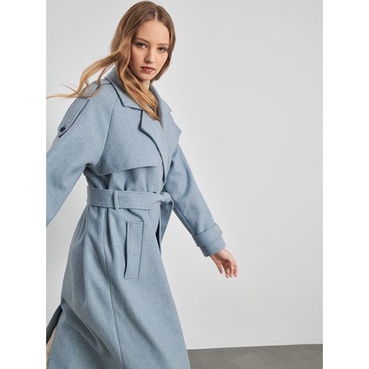 Sinsay - Płaszcz z paskiem - błękitny Sinsay XL Sinsay