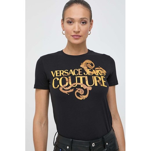 Versace Jeans Couture t-shirt bawełniany damski kolor czarny 76HAHG00 CJ00G ze sklepu ANSWEAR.com w kategorii Bluzki damskie - zdjęcie 167339579