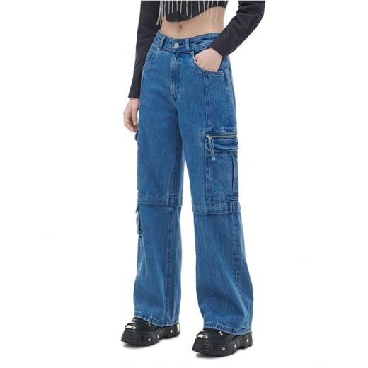 Cropp - Niebieskie jeansy wide leg cargo - niebieski Cropp 38 Cropp