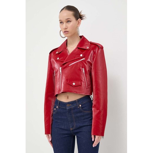 Moschino Jeans ramoneska damska kolor czerwony przejściowa ze sklepu ANSWEAR.com w kategorii Kurtki damskie - zdjęcie 167347887