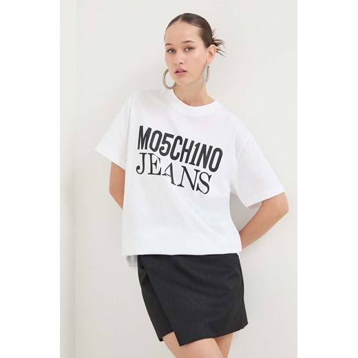 Moschino Jeans t-shirt bawełniany damski kolor biały ze sklepu ANSWEAR.com w kategorii Bluzki damskie - zdjęcie 167348088
