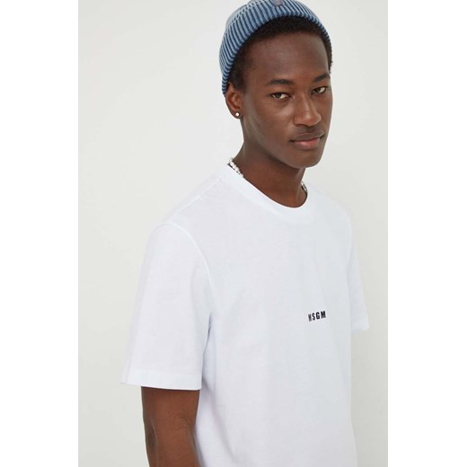 MSGM t-shirt bawełniany męski kolor biały gładki ze sklepu ANSWEAR.com w kategorii T-shirty męskie - zdjęcie 167348117