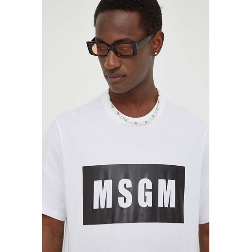 MSGM t-shirt bawełniany męski kolor biały z nadrukiem ze sklepu ANSWEAR.com w kategorii T-shirty męskie - zdjęcie 167348127
