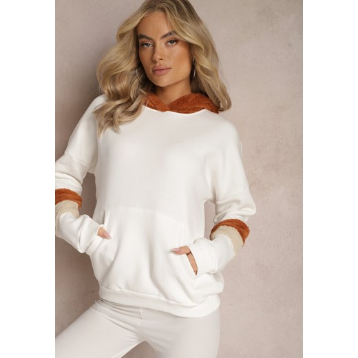 Biała Bawełniana Bluza z Kapturem i Wstawkami z Polaru Qilin ze sklepu Renee odzież w kategorii Bluzy damskie - zdjęcie 167367856