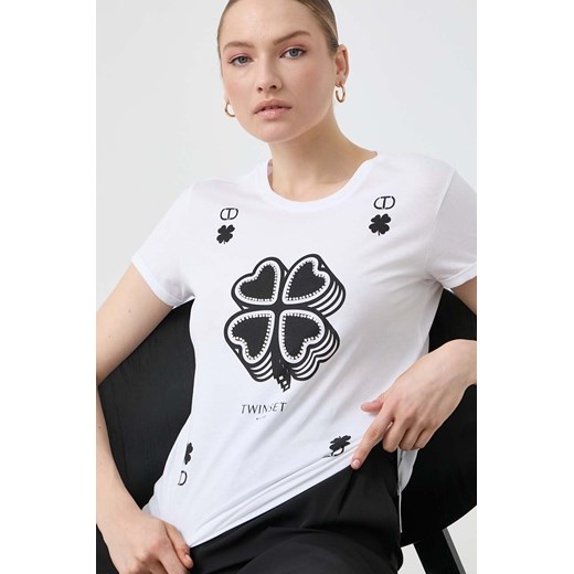 Twinset t-shirt bawełniany damski kolor biały ze sklepu ANSWEAR.com w kategorii Bluzki damskie - zdjęcie 167376408