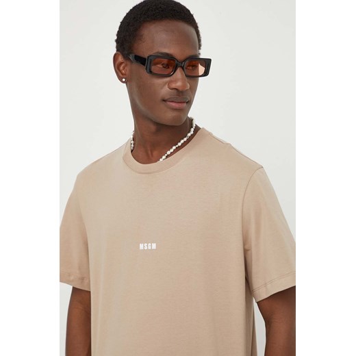 T-shirt męski MSGM beżowy z krótkim rękawem casual bawełniany 