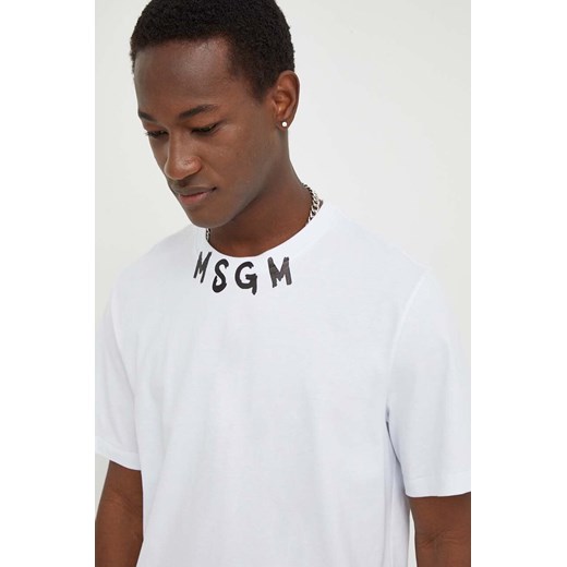 T-shirt męski biały MSGM z bawełny z krótkim rękawem młodzieżowy 