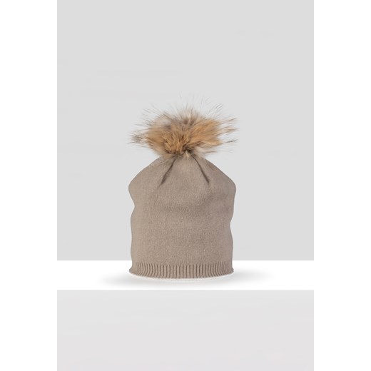 Beżowa czapka z pomponem z szopa ze sklepu Molton w kategorii Czapki zimowe damskie - zdjęcie 167376697