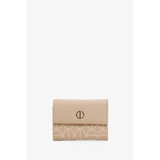Estro: Beżowy portfel damski ze skóry naturalnej ze złotymi okuciami ze sklepu Estro w kategorii Portfele damskie - zdjęcie 167377007