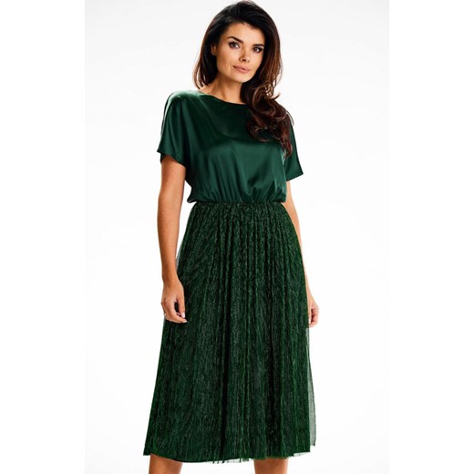 AWAMA sukienka midi satynowa zielona 