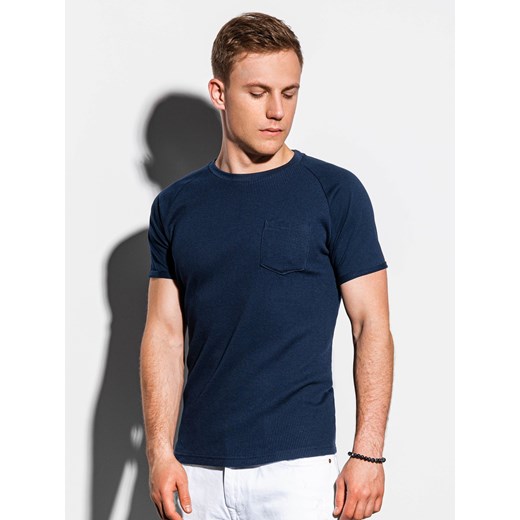 T-shirt męski bez nadruku - granatowy S1182 XL promocja ombre
