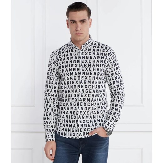 Koszula męska Armani Exchange bawełniana w abstrakcyjnym wzorze wiosenna z długim rękawem z klasycznym kołnierzykiem 
