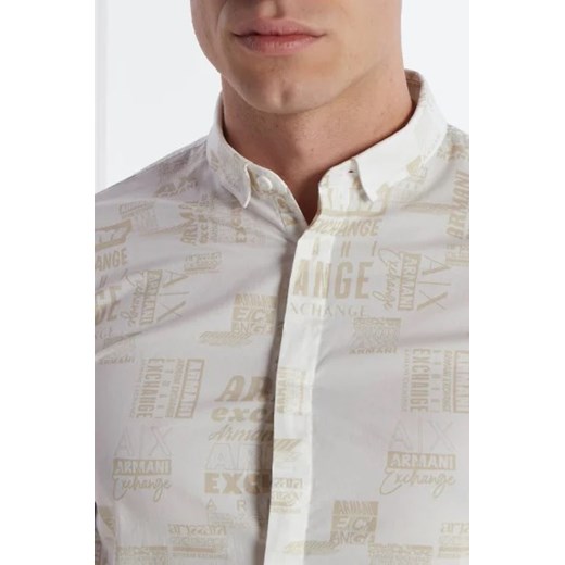 Koszula męska Armani Exchange w abstrakcyjne wzory biała z klasycznym kołnierzykiem z długim rękawem casual 