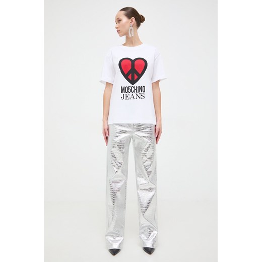 Moschino Jeans t-shirt bawełniany damski kolor biały ze sklepu ANSWEAR.com w kategorii Bluzki damskie - zdjęcie 167387517
