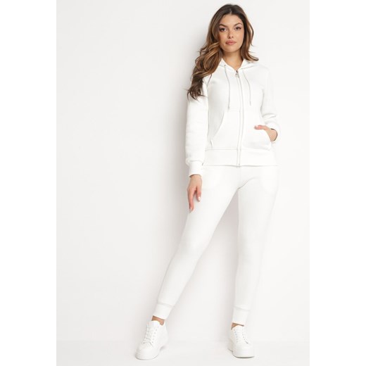Biały Bawełniany Komplet Dresowy z Bluzą i Spodniami Esara XL wyprzedaż Born2be Odzież
