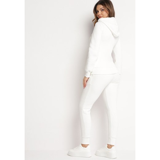 Biały Bawełniany Komplet Dresowy z Bluzą i Spodniami Esara S okazja Born2be Odzież