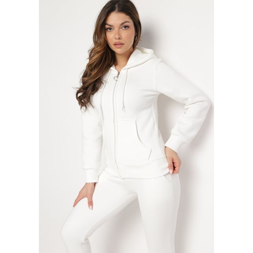 Biały Bawełniany Komplet Dresowy z Bluzą i Spodniami Esara M Born2be Odzież promocja