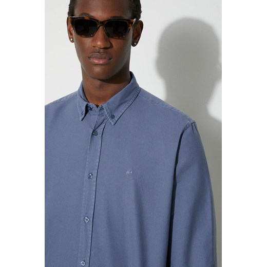 Carhartt WIP koszula bawełniana Longsleeve Bolton Shirt męska kolor niebieski regular z kołnierzykiem button-down I030238.1ZXGD ze sklepu PRM w kategorii Koszule męskie - zdjęcie 167391768